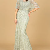 Lara 29673 - Cape Sleeve Mermaid Gown
