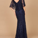 Lara 29673 - Cape Sleeve Mermaid Gown