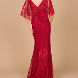 Lara 29673 - Cape Sleeve Mermaid Gown
