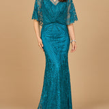 Lara 29673 - Cape Sleeve Mermaid Gown