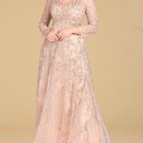 Lara 29677 - Illusion Neckline A-line Long Sleeves Gown