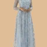 Lara 29677 - Illusion Neckline A-line Long Sleeves Gown