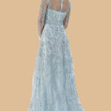 Lara 29677 - Illusion Neckline A-line Long Sleeves Gown