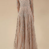 Lara 29677 - Illusion Neckline A-line Long Sleeves Gown