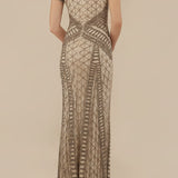 Lara 29746 - Beaded V-Neckline Dress with Cap Sleeves