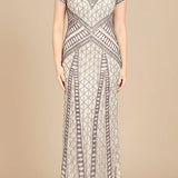 Lara 29746 - Beaded V-Neckline Dress with Cap Sleeves