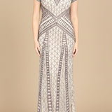 Lara 29746 - Beaded V-Neckline Dress with Cap Sleeves