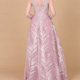 Lara 29761 - High Neck Sheer Long Sleeve Embellished Gown