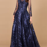 Lara 29761 - High Neck Sheer Long Sleeve Embellished Gown