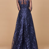 Lara 29761 - High Neck Sheer Long Sleeve Embellished Gown
