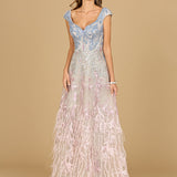 Cap Sleeves Feather Detail Ballgown