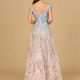 Cap Sleeves Feather Detail Ballgown