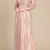 Lara 29788 - Long Illusion Sleeves, A-line Long Gown