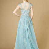 Lara 29798 - Floral Appliques high neck ball gown