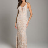 Lara Beverly Long Beaded Low Back V Neck Sleeveless Dress