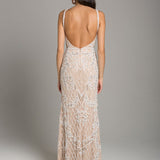 Lara Beverly Long Beaded Low Back V Neck Sleeveless Dress
