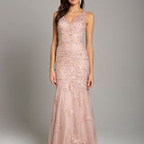 Lara 29869 - Mermaid Dress with Floral Lace Appliques