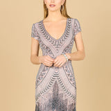 Lara Brooklyn Beaded Fitted Short Dress with Open Back