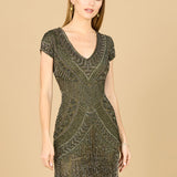 Lara Brooklyn Beaded Fitted Short Dress with Open Back