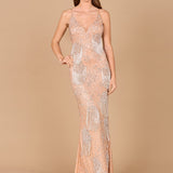 Lara Danika Floral Beaded Sheath Beaded Dress with Beaded Fringe
