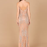 Lara Danika Floral Beaded Sheath Beaded Dress with Beaded Fringe