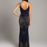 Lara Danika Floral Beaded Sheath Beaded Dress with Beaded Fringe