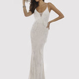 Lara Danika Floral Beaded Sheath Beaded Dress with Beaded Fringe