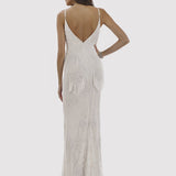 Lara Danika Floral Beaded Sheath Beaded Dress with Beaded Fringe