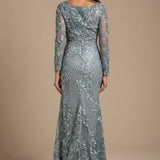 Lara 29924 - Long Sleeve Lace Dress With Lace Appliques