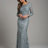 Lara 29924 - Long Sleeve Lace Dress With Lace Appliques