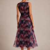 Midnight Rose Chiffon Midi Dress