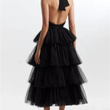 Ruffle Layered tulle Hem Haltered A-line tutu French style long prom dress