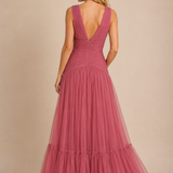 Vivienne Pleated Tulle V-Neck Gown