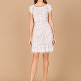 Lara Allison Short Sleeve Beaded Cocktail Dress in Ivory