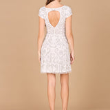 Lara Allison Short Sleeve Beaded Cocktail Dress in Ivory