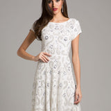 Lara Allison Short Sleeve Beaded Cocktail Dress in Ivory