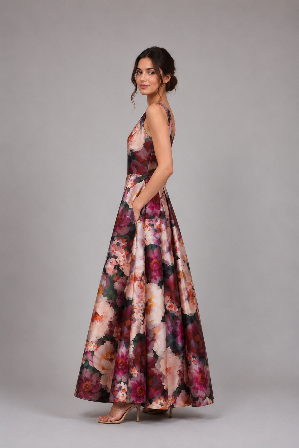 Twilight Bloom Satin Ball Gown