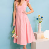 ON THE RIGHT TRACK PEACH WOVEN MIDI DRESS