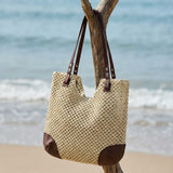 Woven Hollow-Out Shoulder Tote Bag
