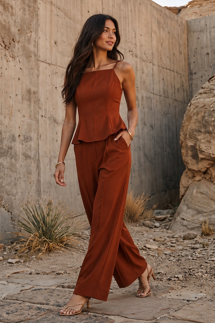 Flying Tomato Autumn Rust Flowy Woven Top