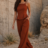 Flying Tomato Autumn Rust Flowy Woven Top