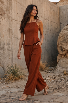 Flying Tomato Autumn Rust Flowy Woven Top