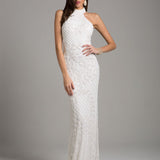 Lara Lattice-Beaded Halter Neck Sheath Wedding Gown