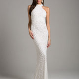 Lara Lattice-Beaded Halter Neck Sheath Wedding Gown