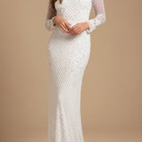 High Neck, Long Sleeve Beaded Wedding Gown | Lara 51004