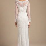 High Neck, Long Sleeve Beaded Wedding Gown | Lara 51004