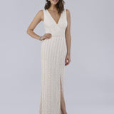 Lara Brand Beaded Faux-Wrap V-Neck Bridal Gown