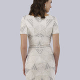 Becky Beaded Faux-Wrap Short Sleeve Cocktail Dress