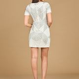 Becky Beaded Faux-Wrap Short Sleeve Cocktail Dress