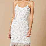 Lara Demi Beaded Short Fringe Wedding Dress